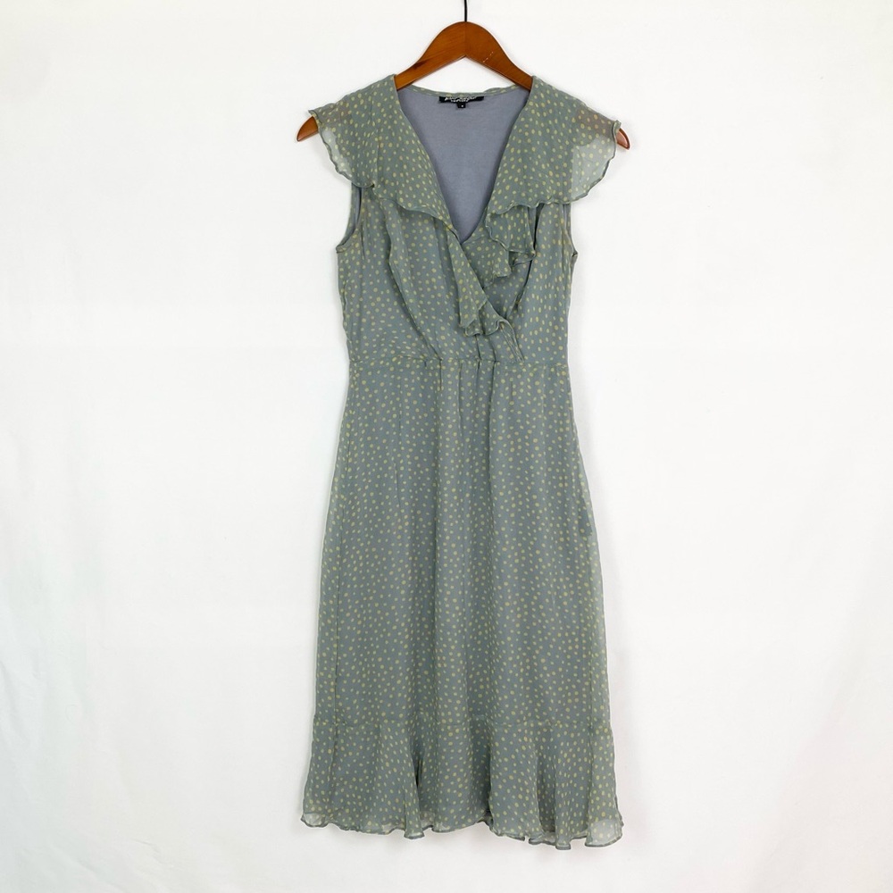Betsey Johnson‎ New York Vintage Y2K Polka Dot Midi Ruffle Dress V Neck Size 4